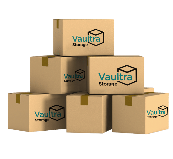 Durable moving boxes available at Vaultra Storage, designed for securely packing and storing items of various sizes, perfect for safe transport and long-term storage.
