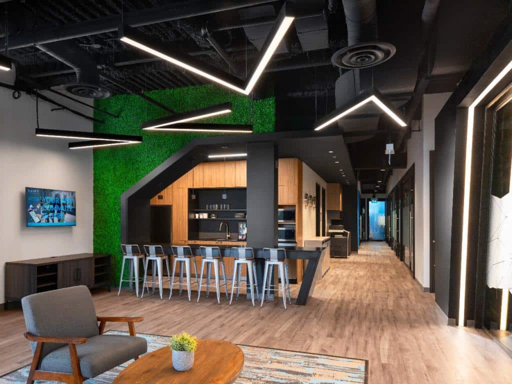 Interior of a co-working space at Vaultra Storage, featuring modern desks, comfortable seating areas, and collaborative spaces designed for productivity, with ample natural light and a vibrant atmosphere