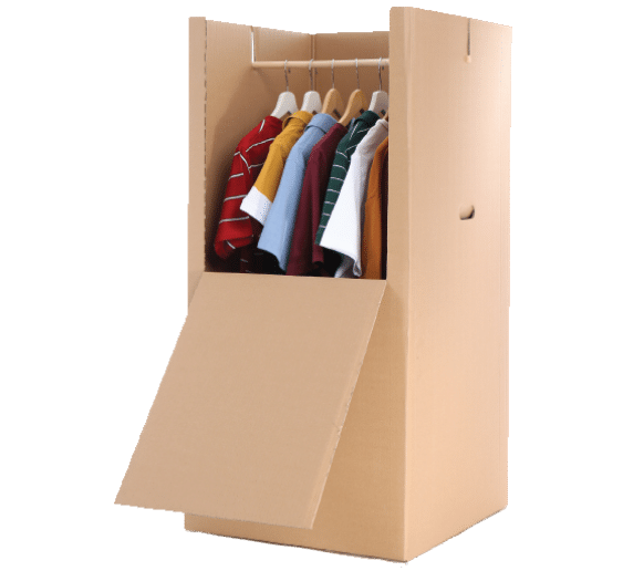 Spacious wardrobe box with a built-in hanging bar, perfect for keeping clothes wrinkle-free and organized during moving or storage.