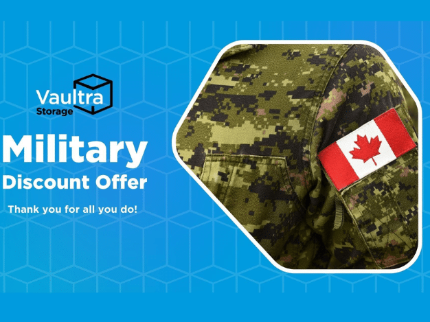 10% discount on self-storage units for military personnel at Vaultra Storage