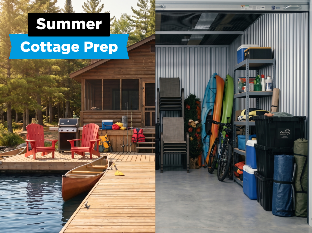 Self-storage unit in Ontario filled with seasonal cottage gear and winter equipment