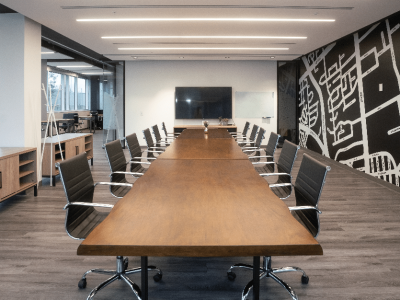 Interior of LAUFT's boardroom located at Vaultra Storage Castlefield